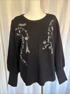 Karl Lagerfeld Black Embellished Crewneck Sweater